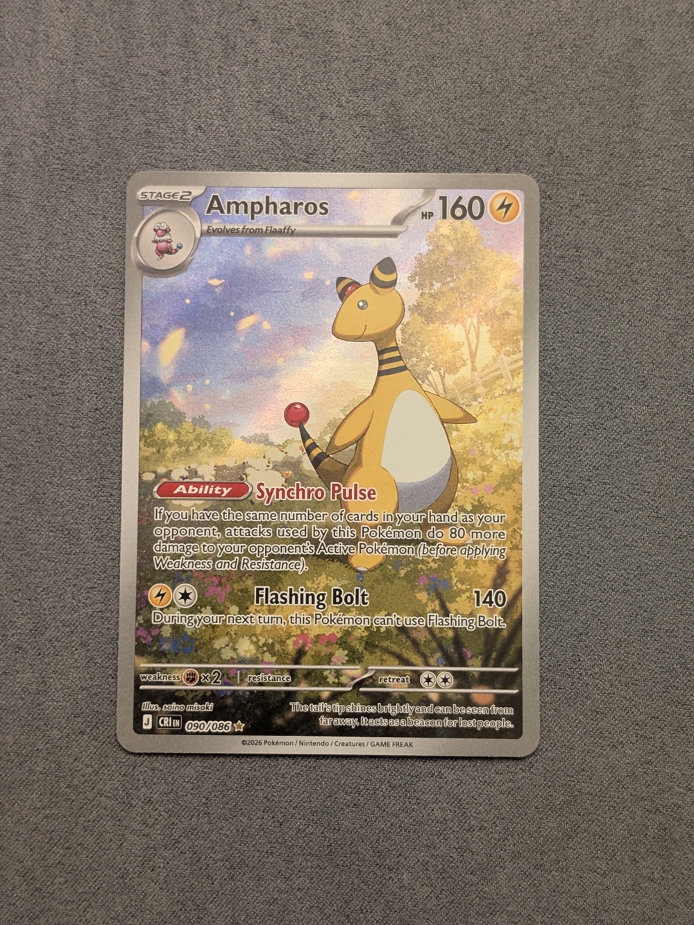 Ampharos Pokémon Holo Card — Yellow Lightning Stage 2